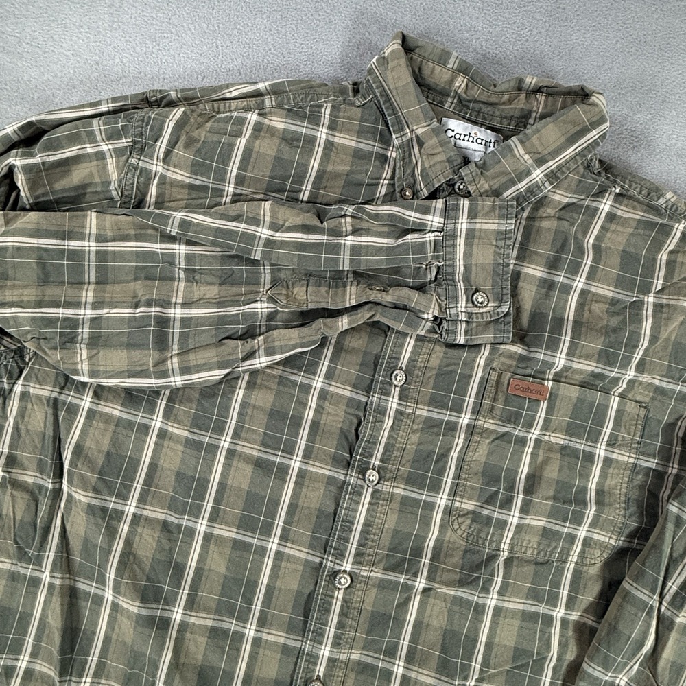 Carhartt XLT Tall Green Plaid Long Sleeve Button Up Shirt Classic Workwear